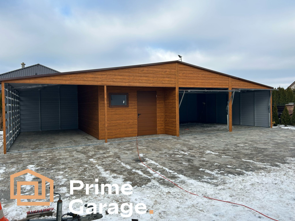 Garaż: szer: 12m x dł: 6 m jasny złoty dąb + wiata