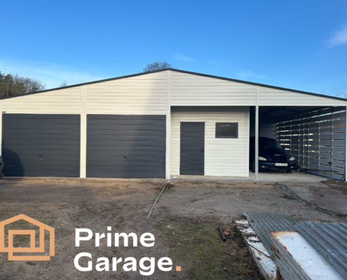 Garaż: szer: 12m x dł: 7 m brudny biały + wiata