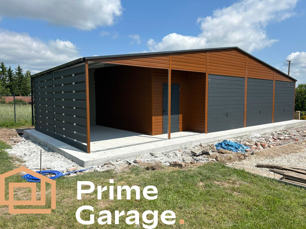 Garaż: szer: 14m x dł: 6 m ciemny złoty dąb + wiata