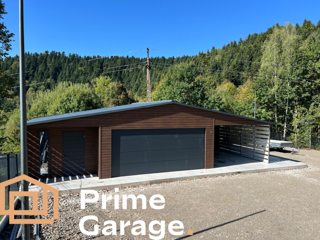 Garaż: szer: 13m x dł: 7 m orzech + wnęka + wiata